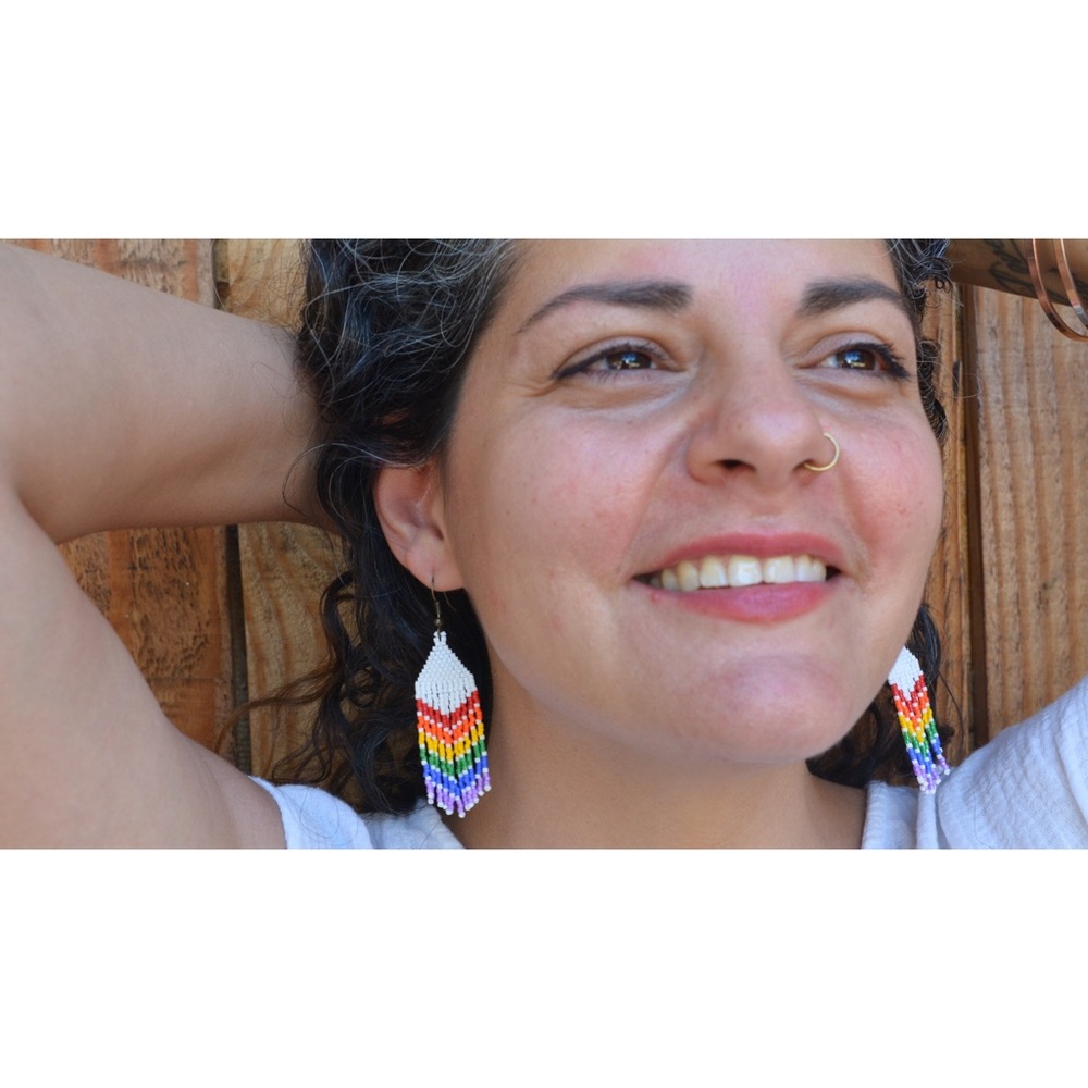 MIYUKI delica beaded rainbow pride earrings,